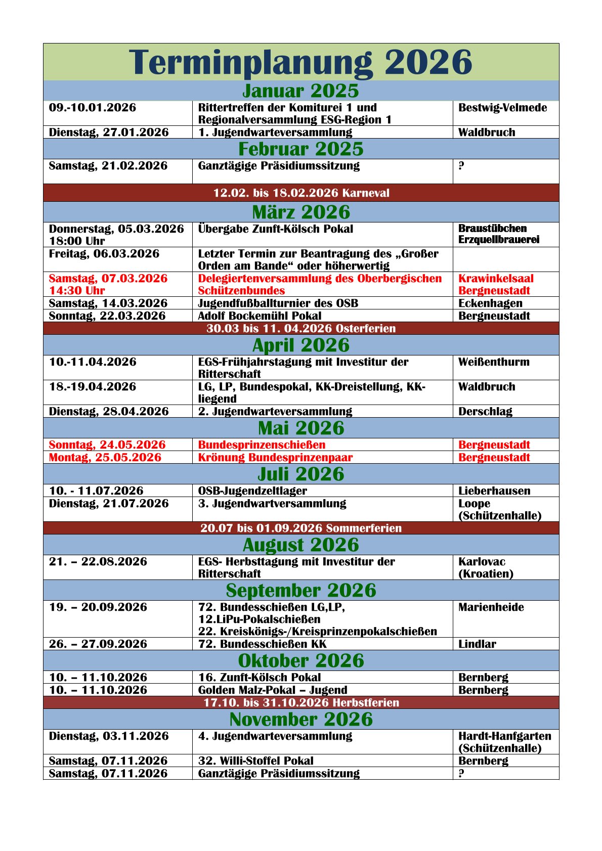 Terminplanung OSB 2026